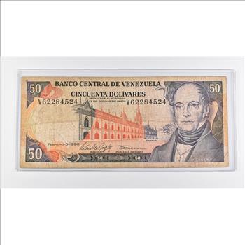 Historic World Bank Note 1998 Venezuela 50 Bolivares Collectible Currency