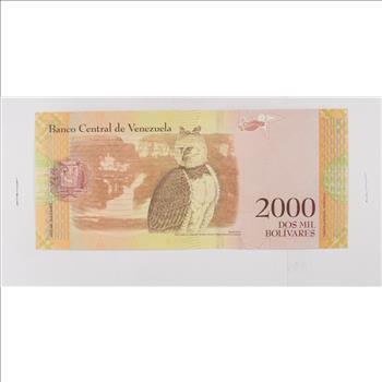 Historic World Bank Note 2016 Venezuela 2000 Bolivares Collectible Currency