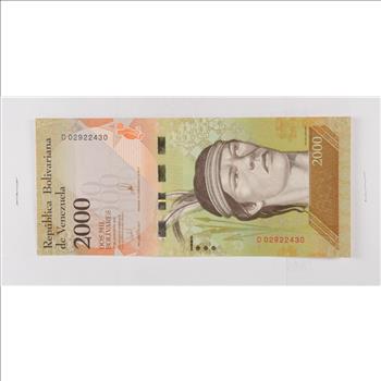 Historic World Bank Note 2016 Venezuela 2000 Bolivares Collectible Currency