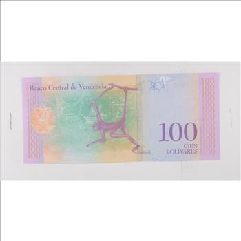 Historic World Bank Note 2018 Venezuela 100 Bolivares Collectible Currency