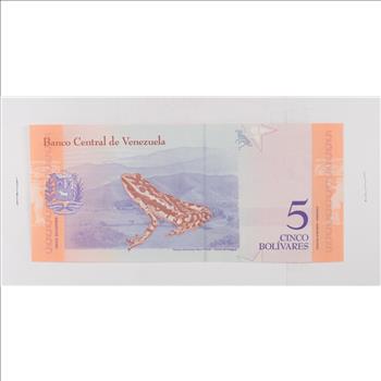 Historic World Bank Note 2018 Venezuela 5 Bolivares Collectible Currency