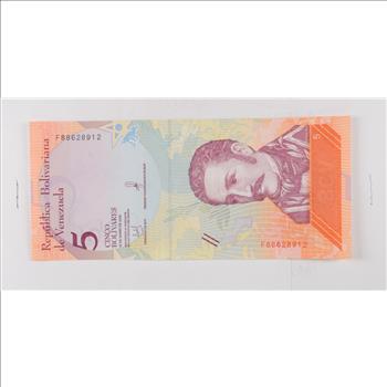 Historic World Bank Note 2018 Venezuela 5 Bolivares Collectible Currency