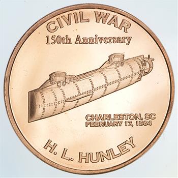 H.L. Hunley Civil War Series - Submarine! - - One Oz .999 Fine Copper Round - Limited Edition