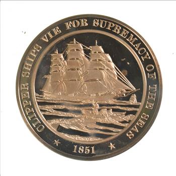 HUGE Bronze Medal Depicting Clipper Ships Vie For Supremacy