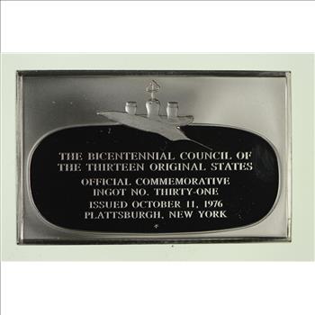 LARGE SILVER INGOT - Bicentennial Council Of The Original Thirteen States - Plattsburgh NY - .925 Fine Sterling Silver - 58.1g