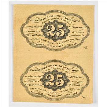 Lot (2) Uncut 25 Cents United States Postage Currency