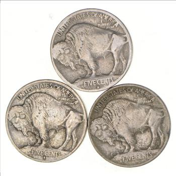 Lot (3) 1913 1913-S & 1913-D Indian Head Buffalo Nickels - Type I