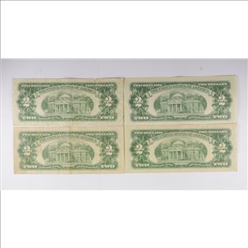 Lot 4 Red Seal $2 US 1953 or 1963 Notes - Currency Collection Legal Tender