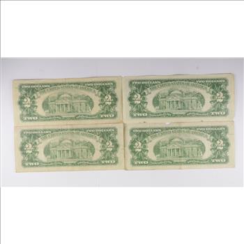 Lot 4 Red Seal $2 US 1953 or 1963 Notes - Currency Collection Legal Tender