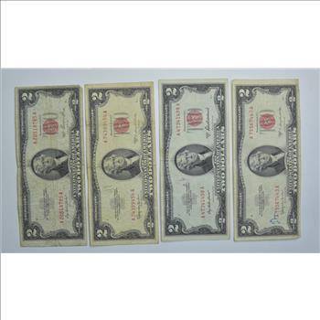 Lot (4) Red Seal $2.00 US 1953 or 1963 Notes - Currency Collection ...