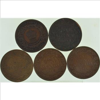 Lot 5 1861 1884 1917 1918 1913 Canada Large Cent Penny Collection Set