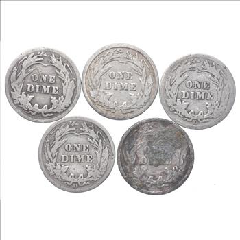 Lot 5 1906 1910 1908-D 1914-D 1900 Barber Dime Collection Set