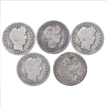 Lot 5 1906 1910 1908-D 1914-D 1900 Barber Dime Collection Set
