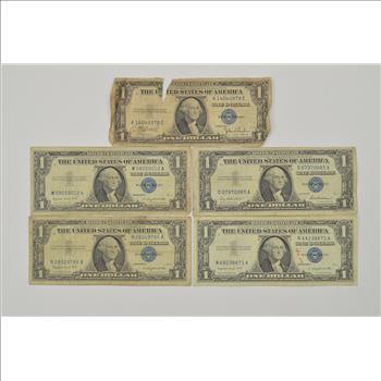Silver Note Set Lot (5) Authentic $1.00 Silver Certificate Notes - Collection US ...