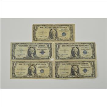 Lot (5) Authentic $1.00 Silver Certificate Notes - Collection US ...