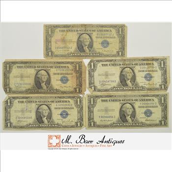 Lot (5) Authentic $1.00 Silver Certificate Notes - Great for gifts/tips - Range of Conditoin