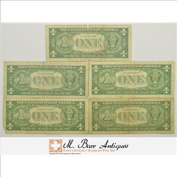 Lot (5) Authentic $1.00 Silver Certificate Notes - Great for gifts/tips - Range of Conditoin