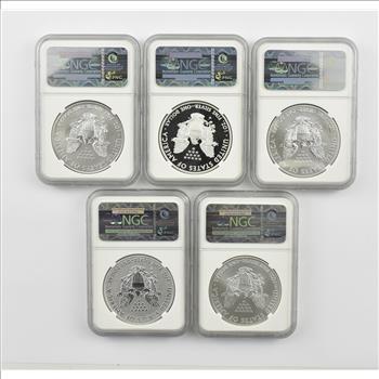 Lot (5) MS/PF70 2011 P/W/S American Silver Eagles 25th Anniversary Set ER MGC