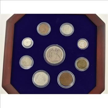 Lot (9) 1853-1865 Civil War Era U.S. Coins Collection Display Box