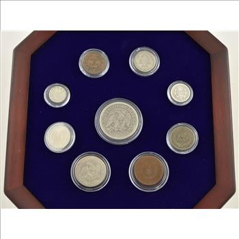 Lot (9) 1853-1865 Civil War Era U.S. Coins Collection Display Box