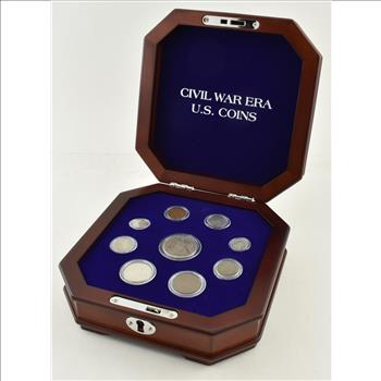 Lot (9) 1853-1865 Civil War Era U.S. Coins Collection Display Box