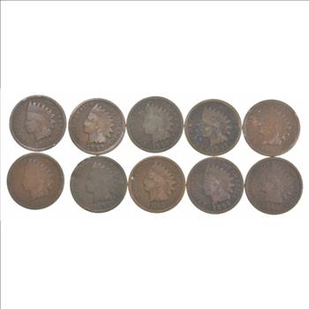 Lot of 10 1800's 1890-1899 Indian Head Penny Cents - US Coin Collection