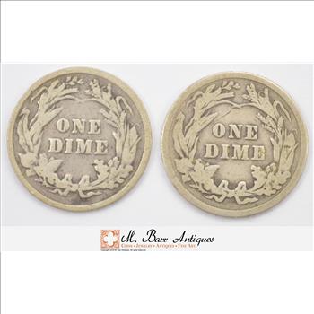 Lot of (2) Early 1892-1916 Barber Liberty United States SILVER Dimes