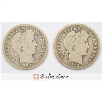 Lot of (2) Early 1892-1916 Barber Liberty United States SILVER Dimes