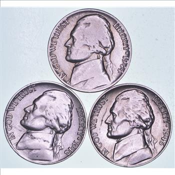 Lot of 3 WWII SILVER - Higher Grade Wartime Nickels - High Redbook Value! - Made of silver for War Efforts