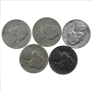 Lot of 5 1950's Jefferson Nickels - Various Dates - Tough - US Coins