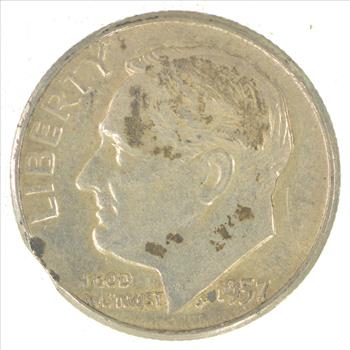 Major Error - Clipped Planchet Error - 90% Silver Roosevelt Dime - 1957 - Neat
