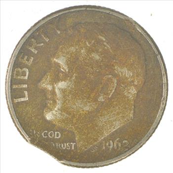 Major Error - Clipped Planchet Error - 90% Silver Roosevelt Dime - 1962-D - Neat