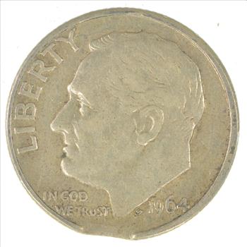 Major Error - Clipped Planchet Error - 90% Silver Roosevelt Dime - 1964-D - Neat