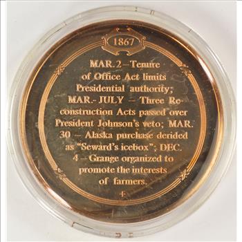 March 30, 1867 Alaska Purchased From Russia - Bronze Historic Commemorative Medal