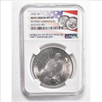 Mint Error MS62 1923 Peace Silver Dollar - Reverse Lamination - NGC