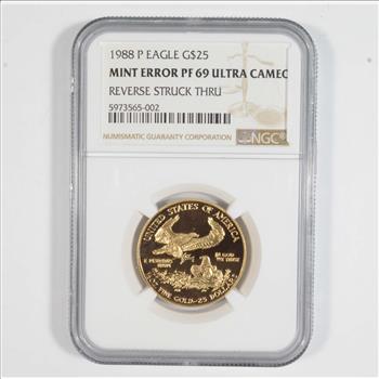 Mint Error PF69 UCAM 1988-P $25 American Gold Eagle - Reverse Struck Thru - Graded NGC