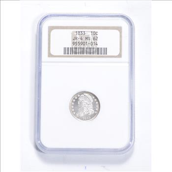 MS62 1833 Liberty Cap Dime - JR-4 - Graded NGC