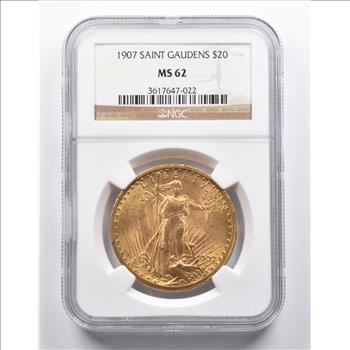 MS62 1907 $20 Saint-Gaudens Gold Double Eagle NGC