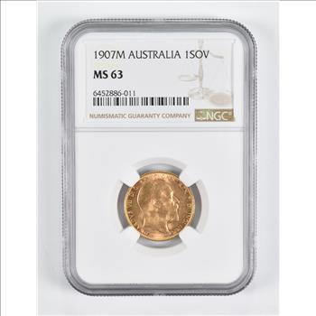 MS63 1907-M Australia 1 Sovereign Gold Coin NGC