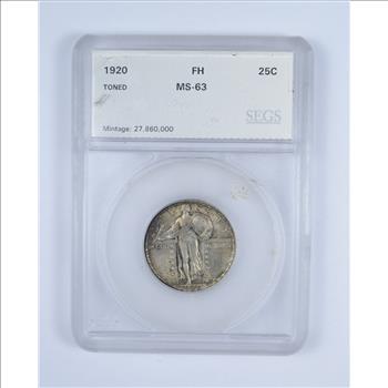 MS63 1920 Standing Liberty Quarter - FH - Toned - Graded by SEGS