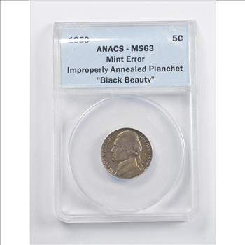 MS63 1959 Jefferson Nickel Mint Error Improperly Annealed Planchet 