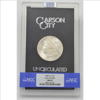 MS65 GSA Hoard 1885-CC Morgan Silver Dollar - NGC Graded