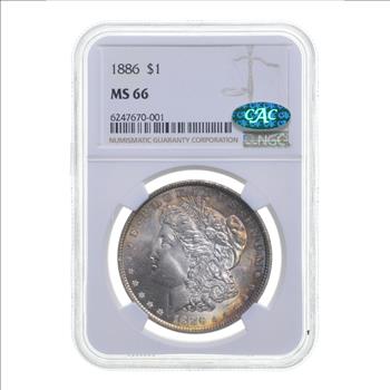 MS66 1886 Morgan Silver Dollar - CAC - Graded NGC - Rainbow Toned