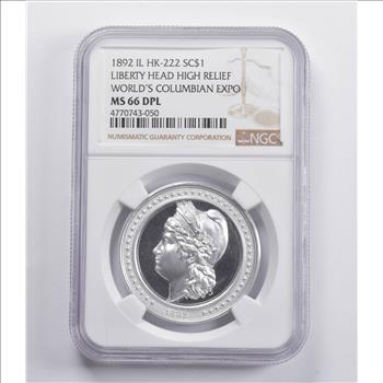MS66 DPL 1892 IL Liberty Head So Called Dollar HR Worlds Columbian Expo HK-222 NGC