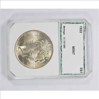MS67 1922 Peace Silver Dollar - PCI Graded