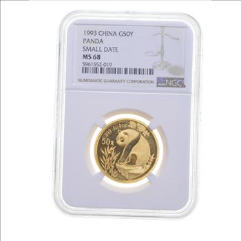 MS68 1993 China 50 Yuan - 1/2 Oz. Gold Panda - Small Date - Graded NGC