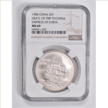 MS69 1986 China 5 Silver Yuan Empress Of China USA's 1st Trip To China NGC