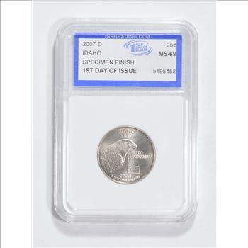 MS69 2007-D Idaho State Quarter - Specimen Finish - First Day Issue - Graded IGS