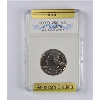 MS70 2000-D Massachusetts State Quarter - Slabbed