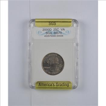MS70 2000-D Virginia State Quarter - Slabbed